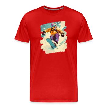Snowboarder poudreuse - T-shirt bio Premium Homme - rouge - Devant - Damien (186cm)
