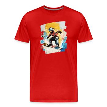 Snowboarder poudreuse - T-shirt bio Premium Homme - rouge - Devant - Damien (186cm)