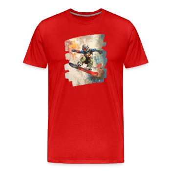 Snowboarder poudreuse - T-shirt bio Premium Homme - rouge - Devant - Damien (186cm)