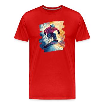 Snowboarder poudreuse - T-shirt bio Premium Homme - rouge - Devant - Damien (186cm)