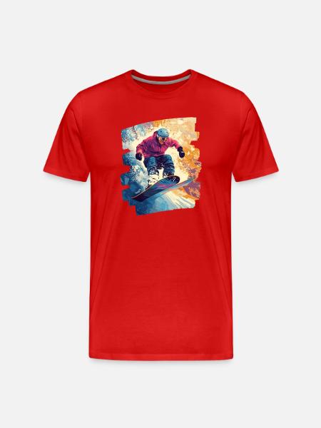 Snowboarder Pulverschnee - Männer Premium Bio T-Shirt - Rot