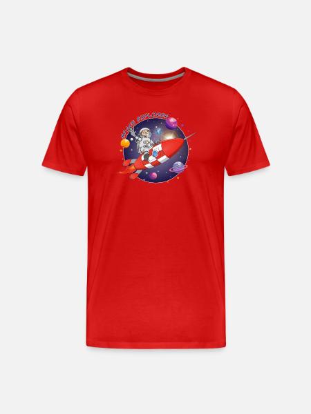 The astronaut and the red rocket in space - Men's Premium Organic T-Shirt - red
