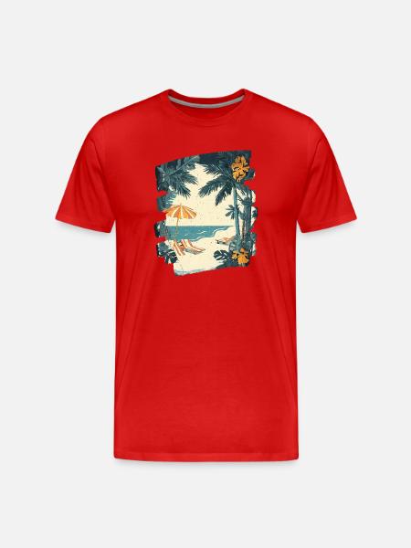 Summer Palm Tree Beach - Men's Premium Organic T-Shirt - red