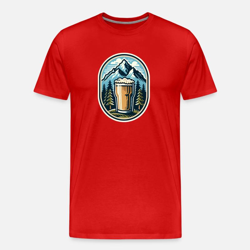 Berg Panorama mit Bierglas - Männer Premium Bio T-Shirt - Rot