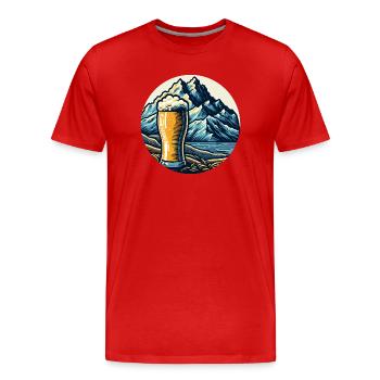 Gebirgs-Bierlandschaft Illustration - Männer Premium Bio T-Shirt - Rot - Vorne - Damien (186cm)
