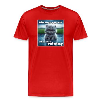 Katze im Regen - Männer Premium Bio T-Shirt - Rot - Vorne - Damien (186cm)