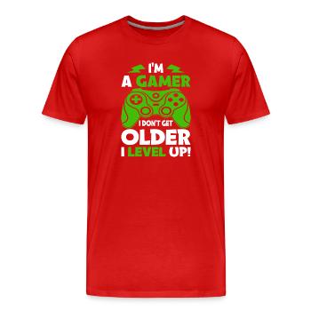 I Don’t Get Older I Level Up – Funny Gaming Motiv - Männer Premium Bio T-Shirt - Rot - Vorne - Damien (186cm)