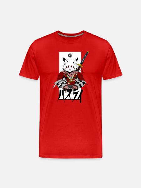 Katzensamurai - Männer Premium Bio T-Shirt - Rot