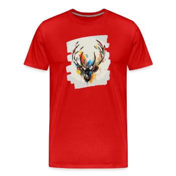 Hirsch mit Geweih - Männer Premium Bio T-Shirt - Rot - Vorne - Damien (186cm)