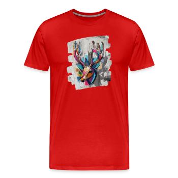 Hirsch mit Geweih - Männer Premium Bio T-Shirt - Rot - Vorne - Damien (186cm)