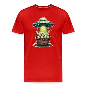 Conception d’enlèvement d’oeuf de Pâques extraterrestre - T-shirt bio Premium Homme - rouge - Devant - Damien (186cm)