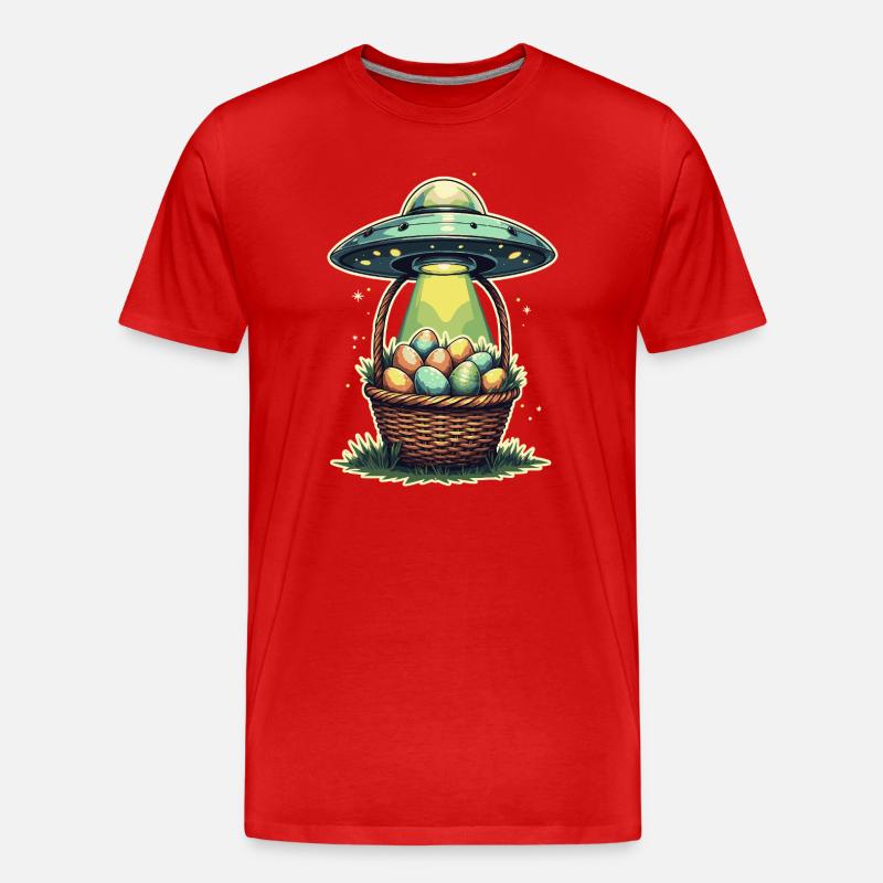 Alien Easter Egg Abduction Design - Men's Premium Organic T-Shirt - red
