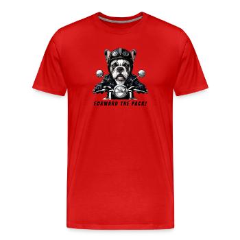 Biker Bulldog "Forward the Pack" - Men's Premium Organic T-Shirt - red - Front - Damien (186cm)