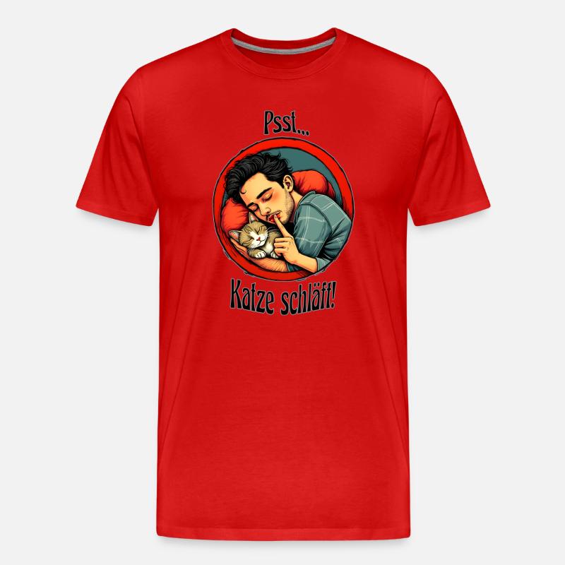 Katze schläft - Männer Premium Bio T-Shirt - Rot