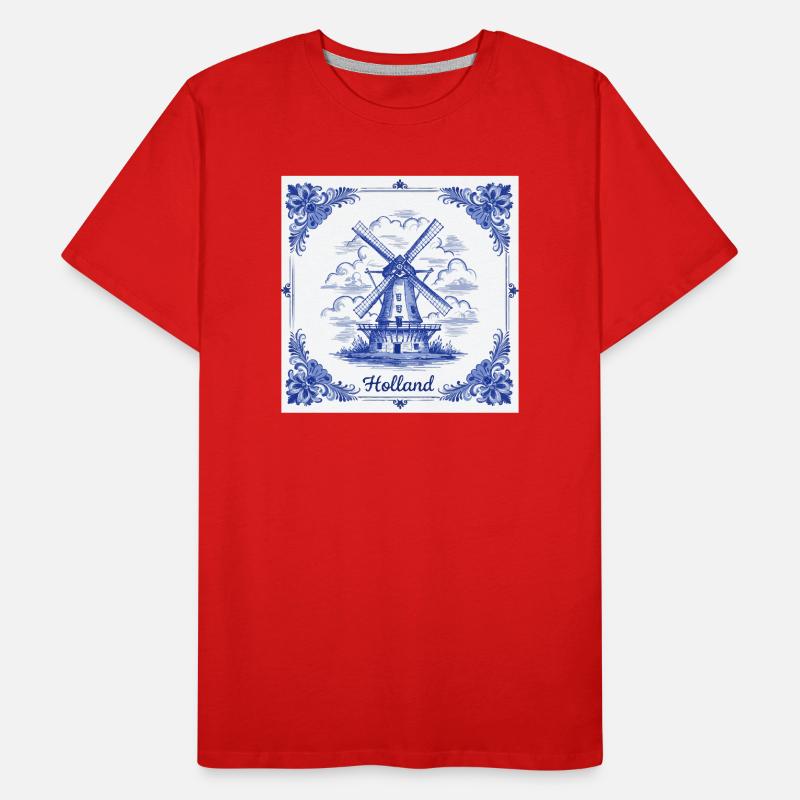 Delfter blauer Windmühlenkachel Männer Premium Bio T-Shirt