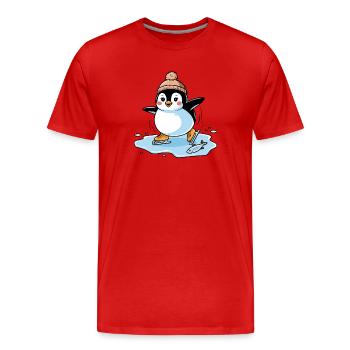 Skating Penguin - Men's Premium Organic T-Shirt - red - Front - Damien (186cm)
