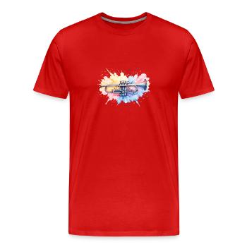 Colorful Trumpet Watercolor Watercolor Paint Splash - Men's Premium Organic T-Shirt - red - Front - Damien (186cm)