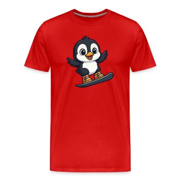 Kawaii Penguin Snowboarder Winter Sports Vacation - Men's Premium Organic T-Shirt - red - Front - Damien (186cm)