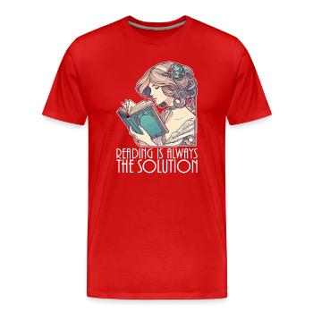 Book Books Reading Wife Solution Funny Gift - Men's Premium Organic T-Shirt - red - Front - Damien (186cm)