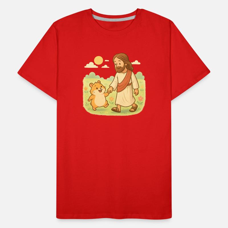 Jésus aimant marche avec un hamster T-shirt bio Premium Homme