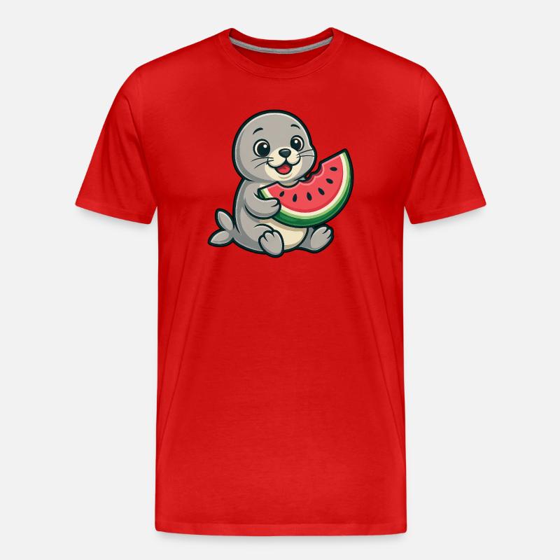 Seerobbe Melone Sommerfruchtig - Männer Premium Bio T-Shirt - Rot