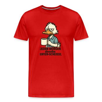 Funny Duck – Anti-Morning Saying - Men's Premium Organic T-Shirt - red - Front - Damien (186cm)