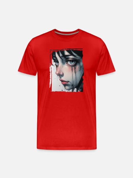 Anime Mädchen mit Tränen - Männer Premium Bio T-Shirt - Rot