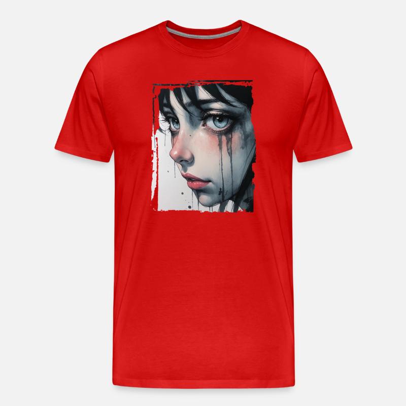 Anime Mädchen mit Tränen - Männer Premium Bio T-Shirt - Rot