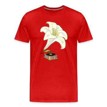 Le lys comme gramophone – Design floral nostalgique - T-shirt bio Premium Homme - rouge - Devant - Damien (186cm)
