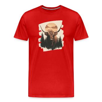 Schottisches Hochlandrind - Männer Premium Bio T-Shirt - Rot - Vorne - Damien (186cm)