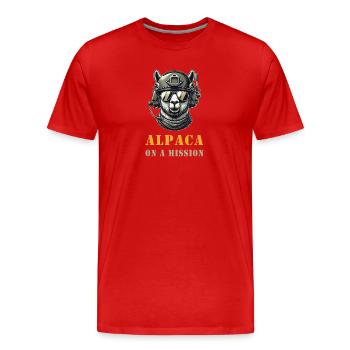 Alpaca in action - Men's Premium Organic T-Shirt - red - Front - Damien (186cm)