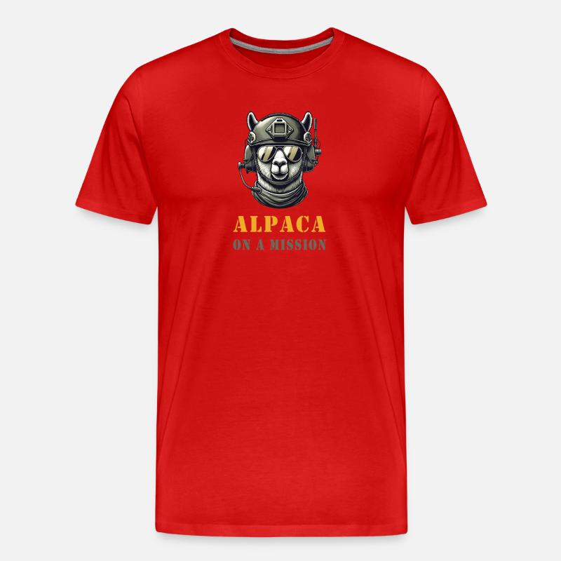 Alpaka im Einsatz - Männer Premium Bio T-Shirt - Rot