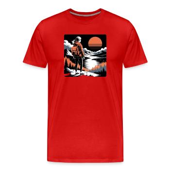 Hiker girl scenic sunset adventure - Men's Premium Organic T-Shirt - red - Front - Damien (186cm)