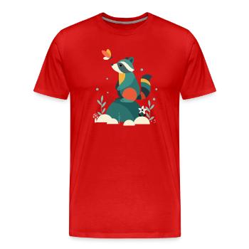Waschbär & Schmetterling-Niedliches Waldtier-Motiv - Männer Premium Bio T-Shirt - Rot - Vorne - Damien (186cm)