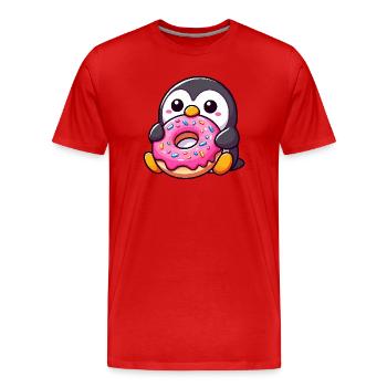 Süßer Pinguin mit Donut Nachtisch Naschen - Männer Premium Bio T-Shirt - Rot - Vorne - Damien (186cm)