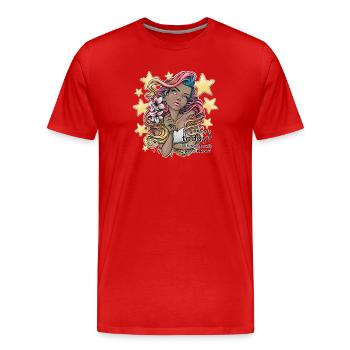 Skurriler Träumer mit floralem Akzent - Männer Premium Bio T-Shirt - Rot - Vorne - Damien (186cm)