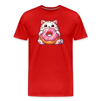 Süße Katze mit Donut Nachtisch Naschkatze - Männer Premium Bio T-Shirt - Rot - Vorne - Damien (186cm)