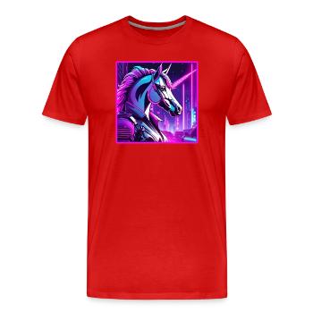 Illustration de licorne cyber néon - T-shirt bio Premium Homme - rouge - Devant - Damien (186cm)