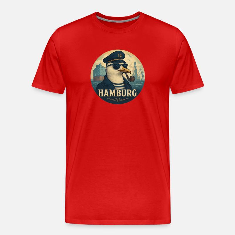 Captain Möwe – Hamburg Style - Männer Premium Bio T-Shirt - Rot