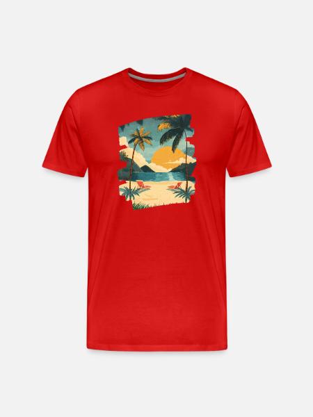 Beach Palm Trees Sunset Summer - Men's Premium Organic T-Shirt - red