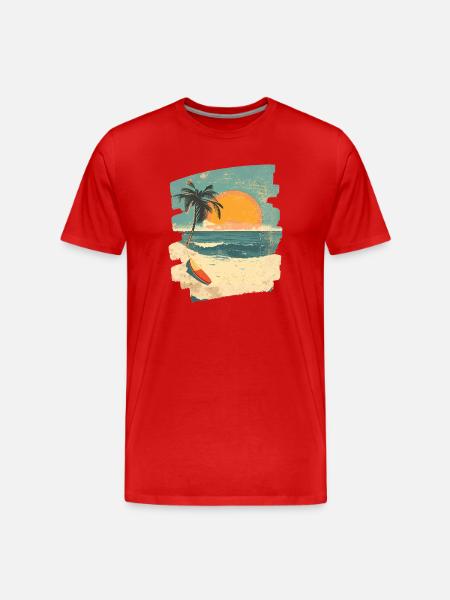 Beach Palm Trees Sunset Summer - Men's Premium Organic T-Shirt - red