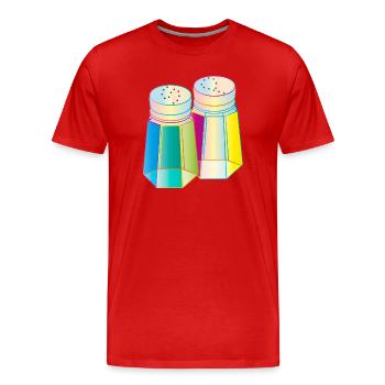 Salz & Pfeffer im Prisma-Glas – Farbenfrohe Würze - Männer Premium Bio T-Shirt - Rot - Vorne - Damien (186cm)