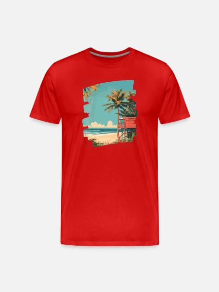 Beach Palm Trees Sun Summer - Men's Premium Organic T-Shirt - red
