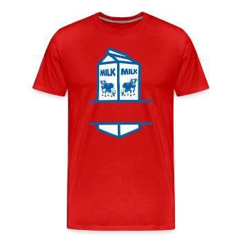Blue Milk Carton with Cow Own Text - Men's Premium Organic T-Shirt - red - Front - Damien (186cm)