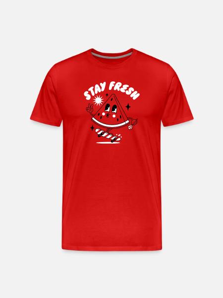 Playful Face with 'Stay Fresh' Message - Men's Premium Organic T-Shirt - red