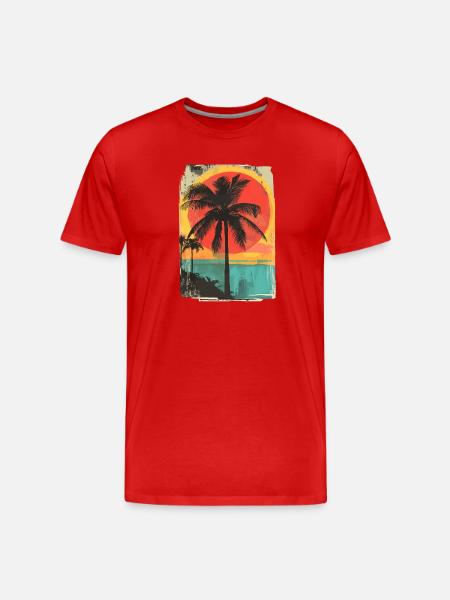 Palm Tree Sunset Summer Sun - Men's Premium Organic T-Shirt - red