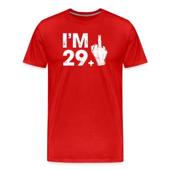 Mutige Handgeste zur Feier des Alters 29+ - Männer Premium Bio T-Shirt - Rot - Vorne - Damien (186cm)