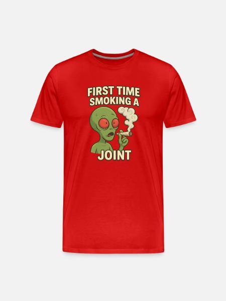 Alien First Joint Smoking - Men's Premium Organic T-Shirt - red