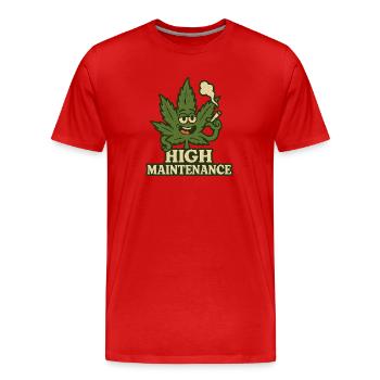 Pflegeintensives Cannabisblatt - Männer Premium Bio T-Shirt - Rot - Vorne - Damien (186cm)