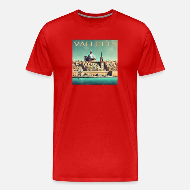 Retro Malta Valletta Hafenstadt Sonnenstrahlen - Männer Premium Bio T-Shirt - Rot